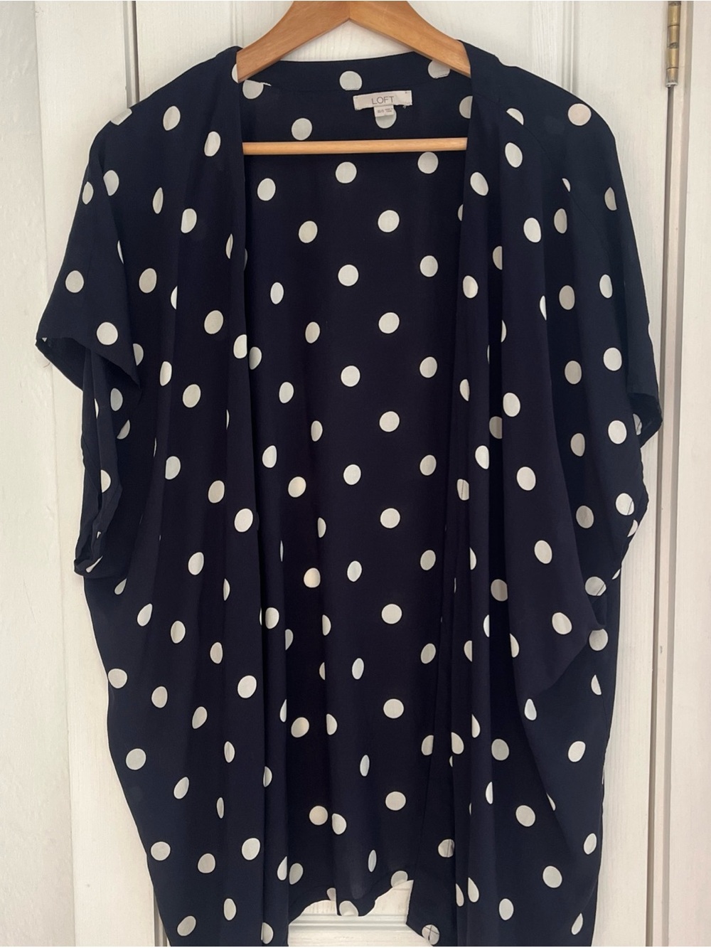 LOFT Black and White Polka Dot Lightweight Open Front Shrug